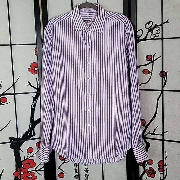 Robert Graham Purple and White Casual Button Down Shirt - Picture 4 of 11